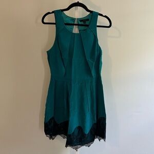 Aryn K Teal Pleated Sleeveless Dress with Lace